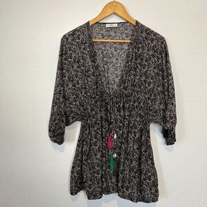 DAY Birger Et Mikkelsen Purple Black Tassel Tie Tunic Blouse Women's 36 Small